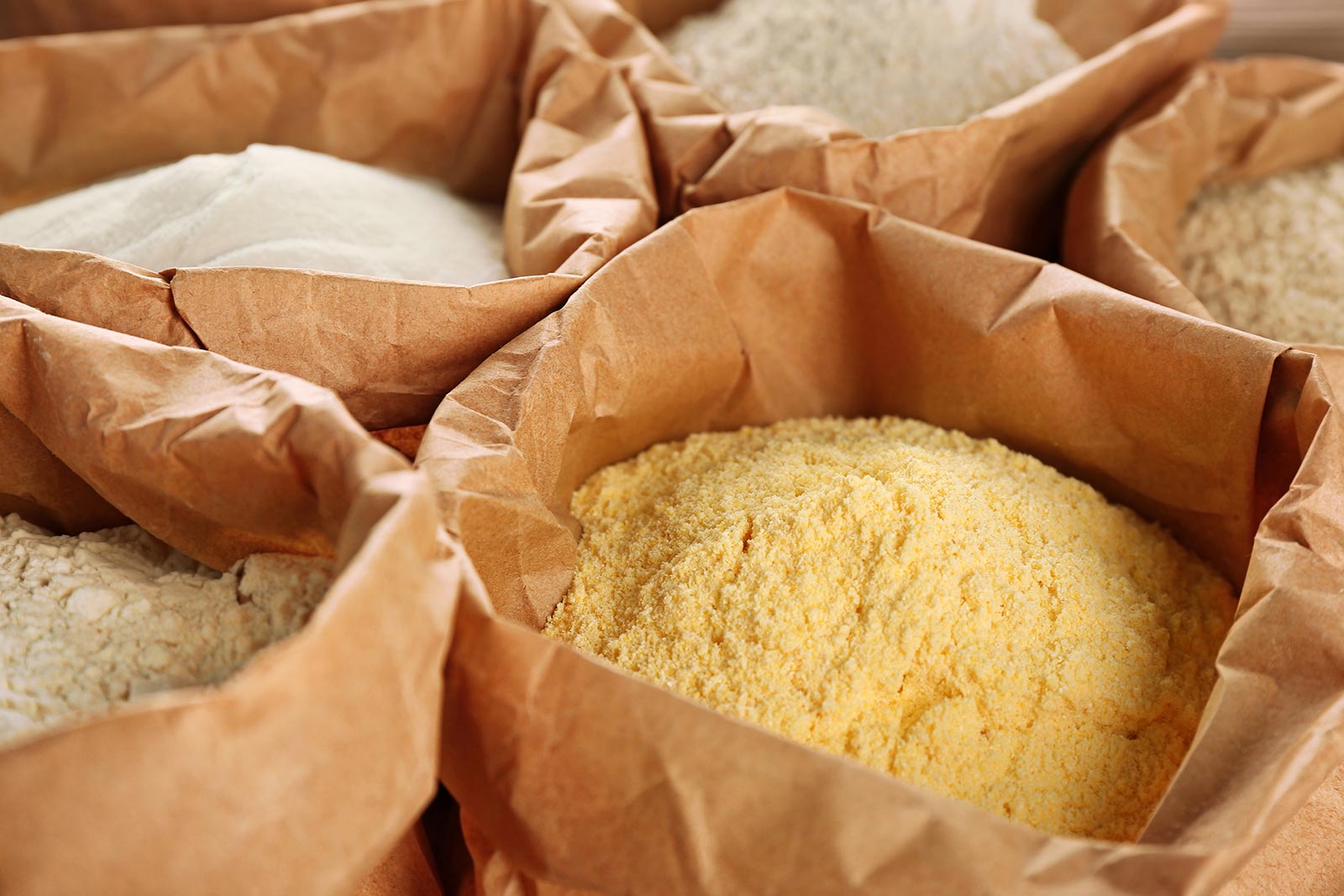 Cultivation of different types of grains, milling, packaging, and packaging of flour 
