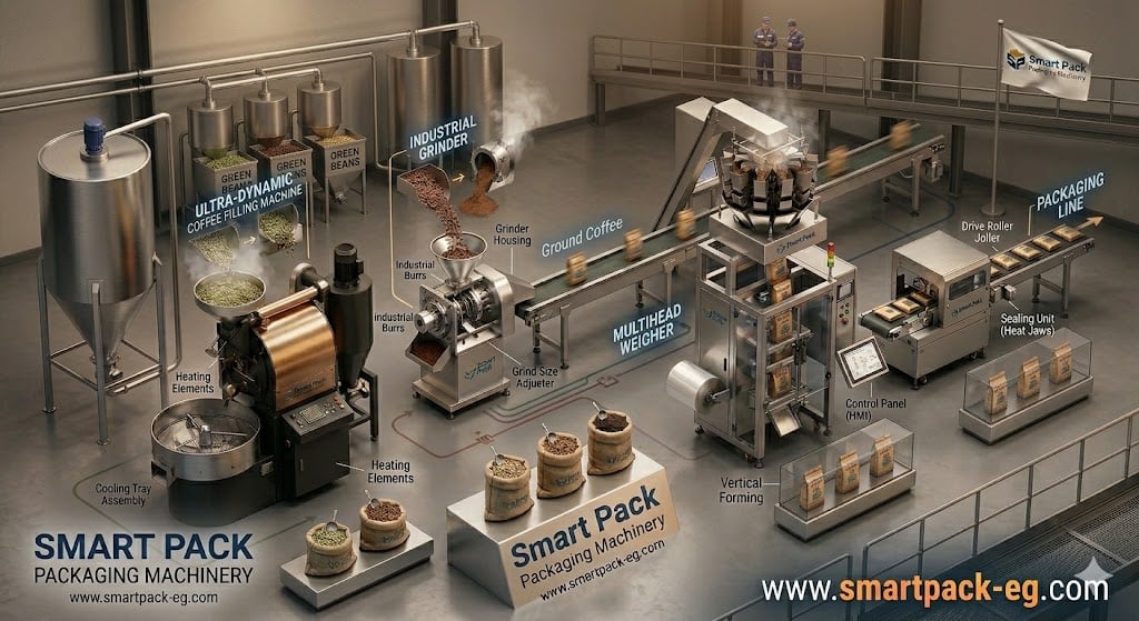 أحدث تقنيات مطاحن البن وخطوط التعبئة والتغليف لرفع كفاءة إنتاج القهوة في الأسواق العربية