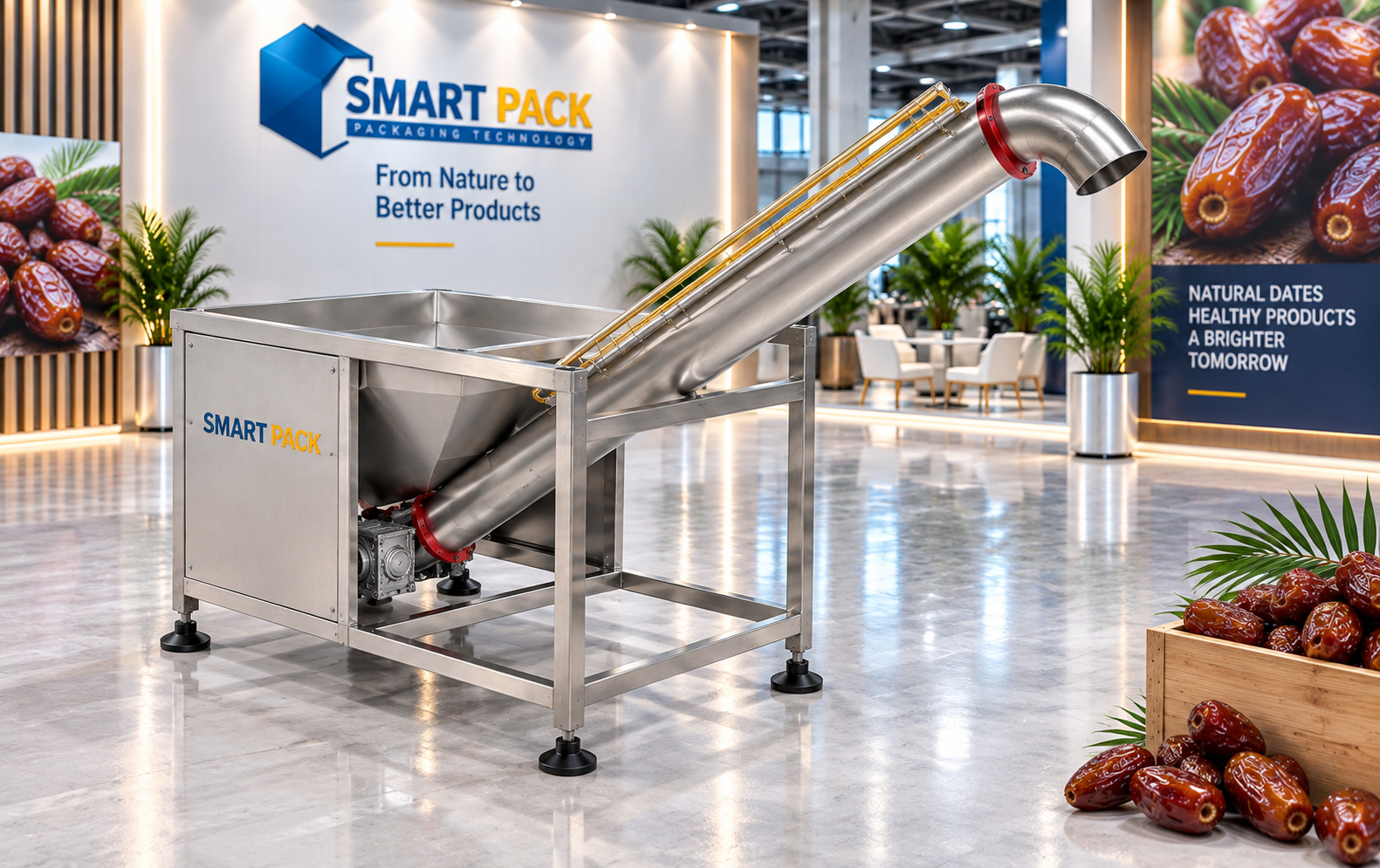 ناقل حلزوني مائل للتمور مع نظام البخار | Smart Pack