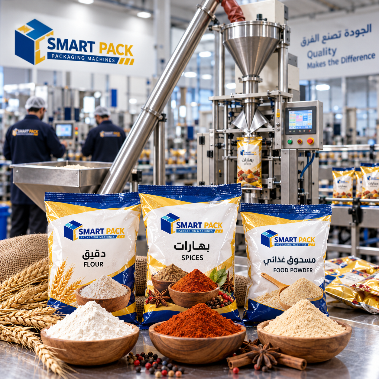 ماكينة تعبئة وتغليف المساحيق الأوتوماتيكية | Smart Pack